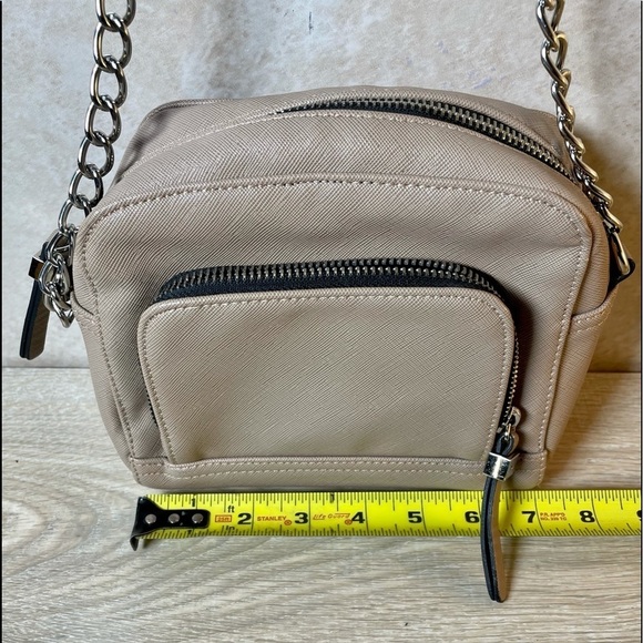 Small Taupe Beige Vegan Leather Crossbody Bag with Adjustable 1/2 Chain Strap - Picture 3 of 5